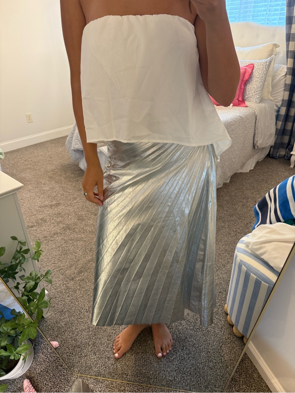 A.L.C. Silver Asymmetrical Pleated Midi Skirt